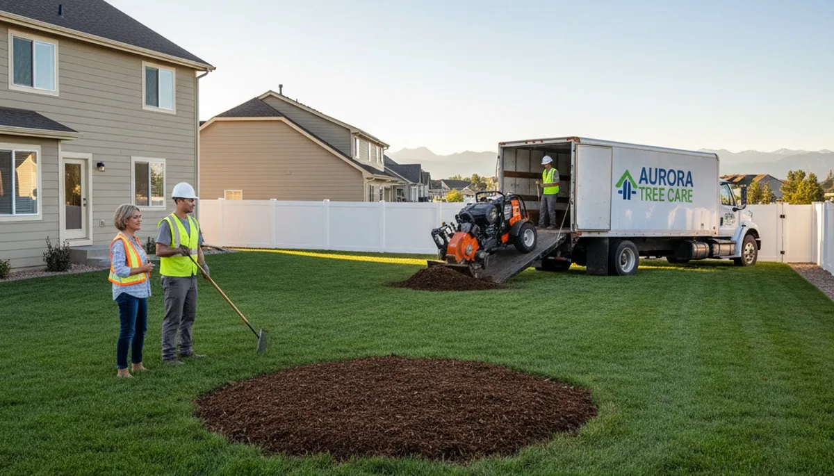 Tree removal cleanup and stump grinding results in Aurora, IL by professional tree service experts