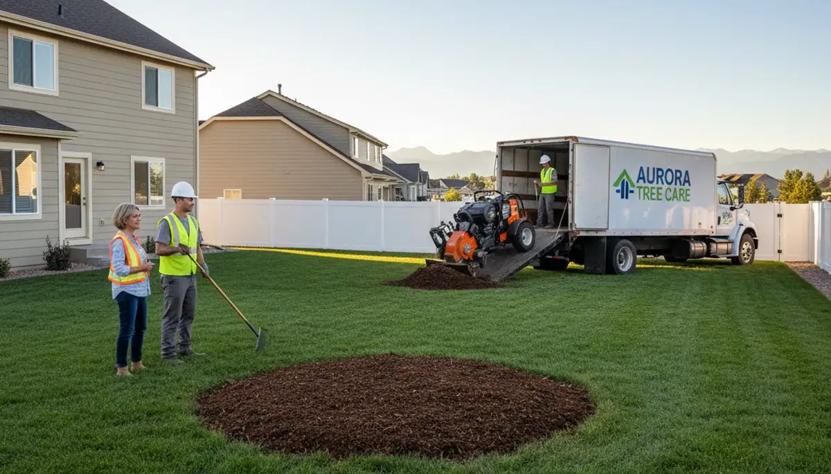 Tree removal cleanup and stump grinding results in Aurora, IL by professional tree service experts