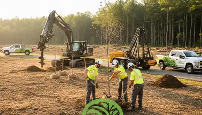 Arborist planting young tree in Aurora, IL for Chop Chop Tree professional tree planting service