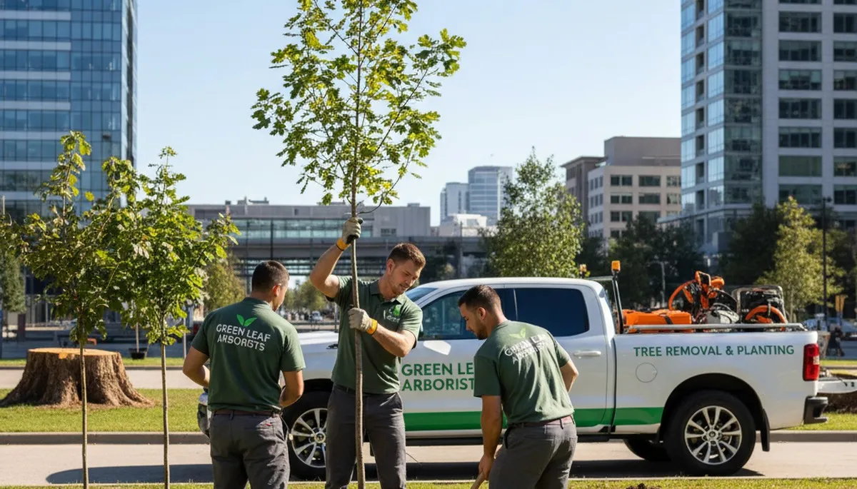 Arborist planting a young tree in Aurora, IL for Chop Chop Tree’s local tree planting service