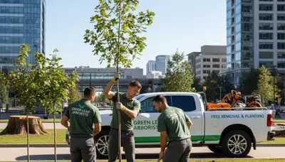 Arborist planting a young tree in Aurora, IL for Chop Chop Tree’s local tree planting service