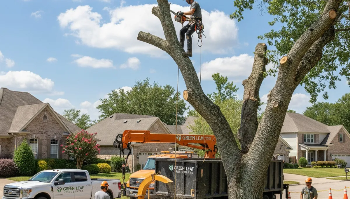 Professional tree removal service in Aurora, IL by Chop Chop Tree experts safely cutting large oak
