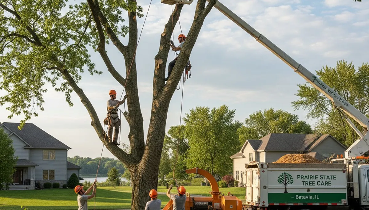Professional tree removal service in Aurora, IL by certified arborists safely clearing large trees