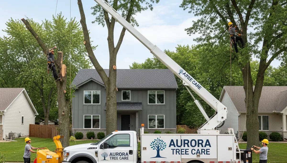 Professional tree removal service in Aurora, IL by certified arborists safely clearing large trees