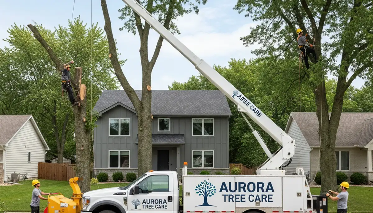 Professional tree removal service in Aurora, IL by certified arborists safely clearing large trees